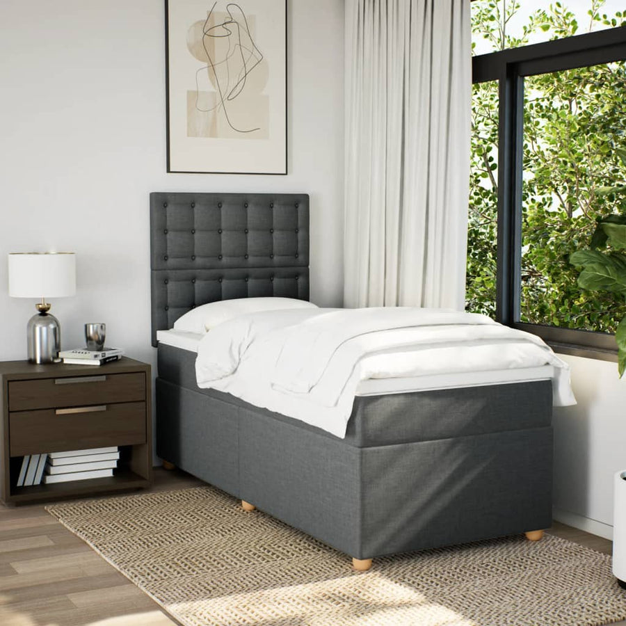 Boxspring met matras stof donkergrijs 90x200 cm