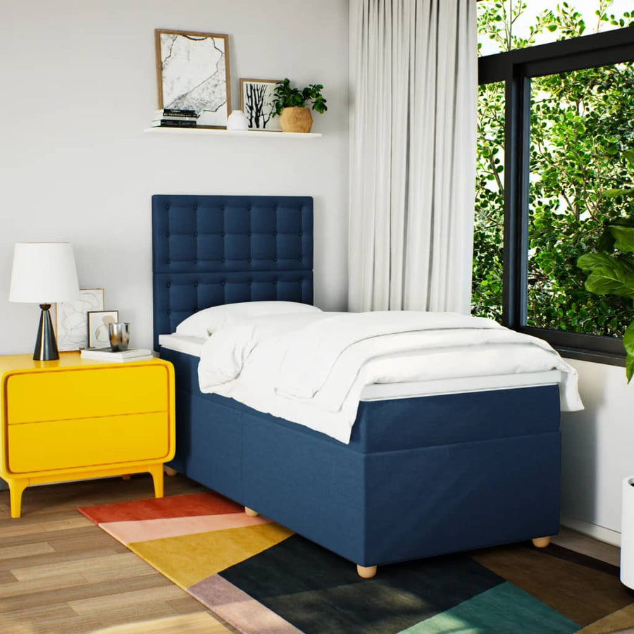 Boxspring met matras stof blauw 90x200 cm