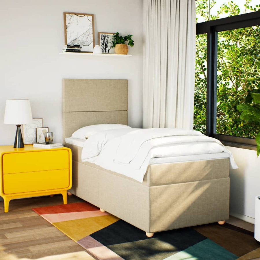 Boxspring met matras stof crèmekleurig 100x200 cm