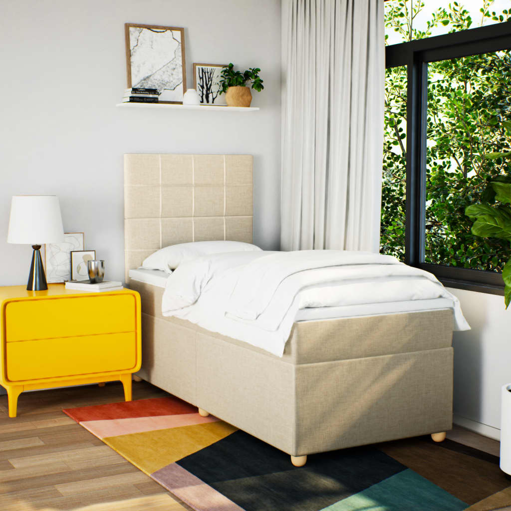 Boxspring met matras stof crèmekleurig 100x200 cm