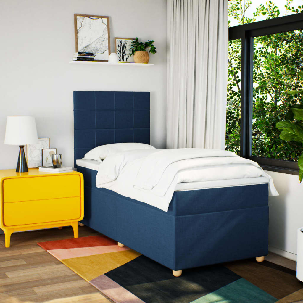 Boxspring met matras stof blauw 100x200 cm