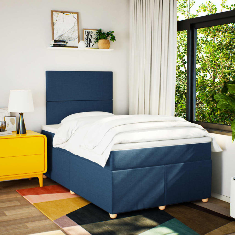 Boxspring met matras stof blauw 120x200 cm