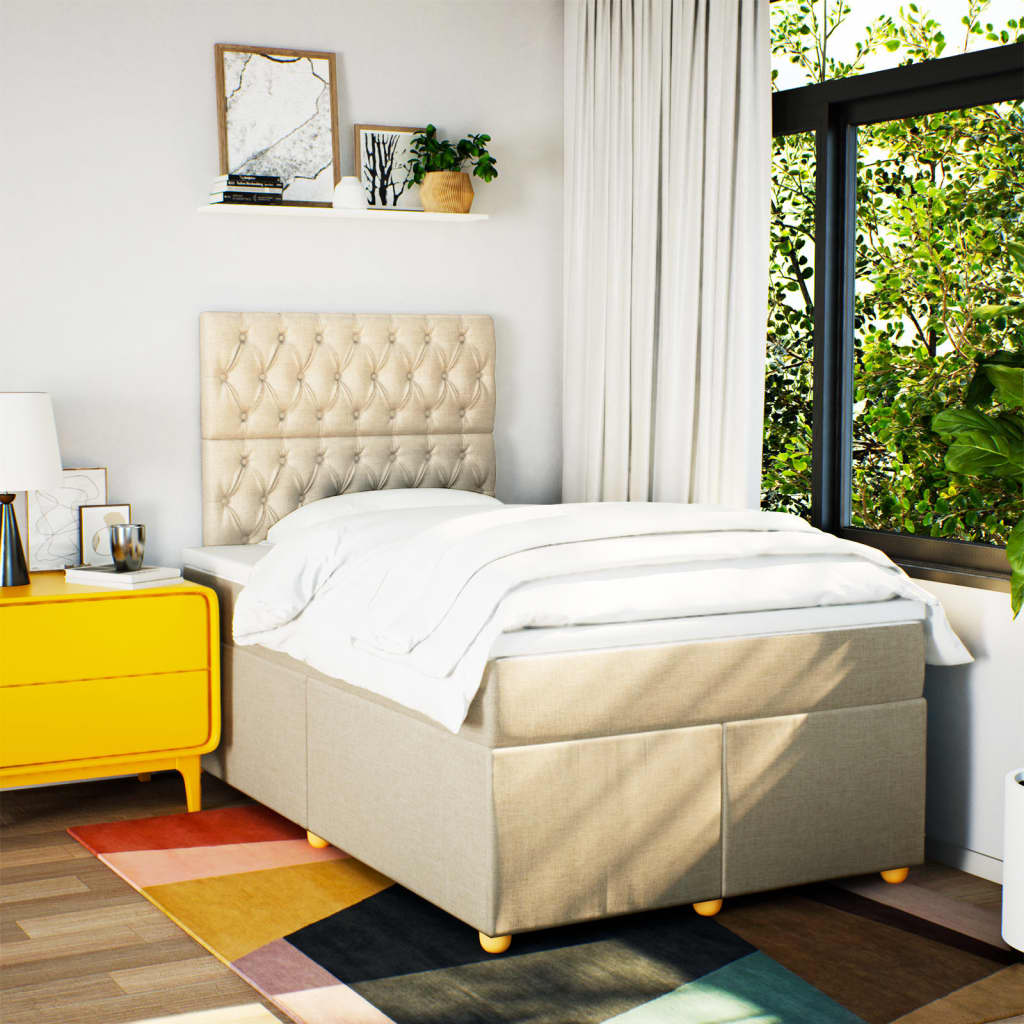 Boxspring met matras stof crèmekleurig 120x200 cm