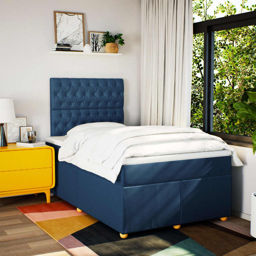 Boxspring met matras stof blauw 120x200 cm