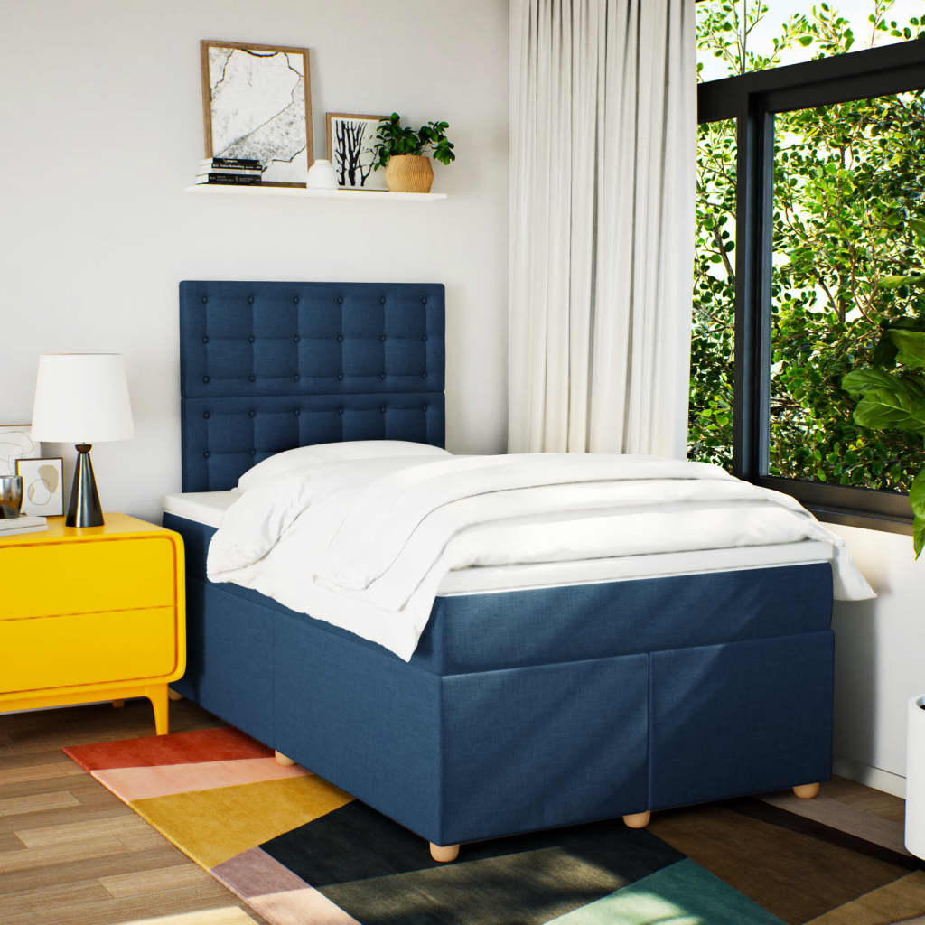 Boxspring met matras stof blauw 120x200 cm