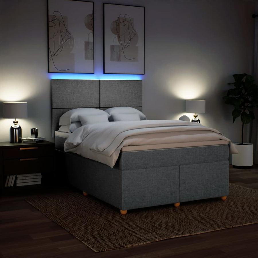 Boxspring met matras stof lichtgrijs 140x190 cm