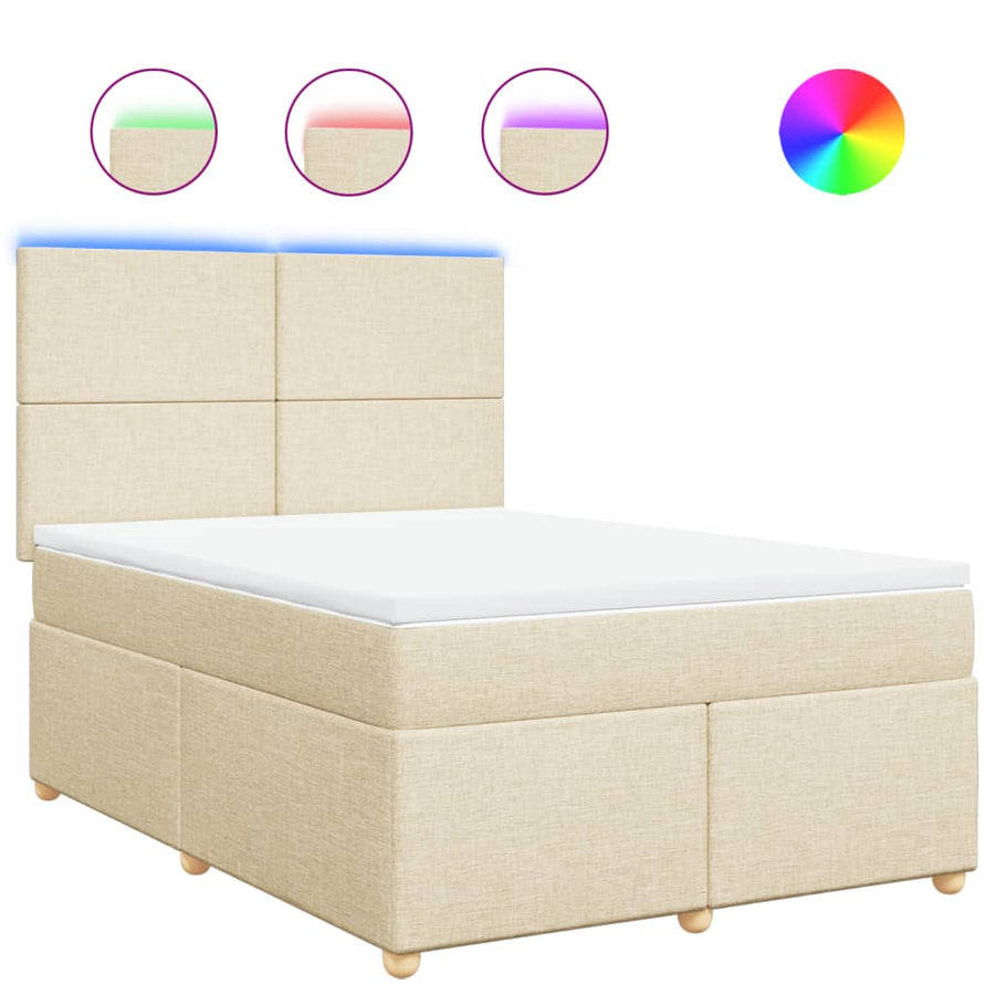 Boxspring met matras stof crèmekleurig 140x190 cm
