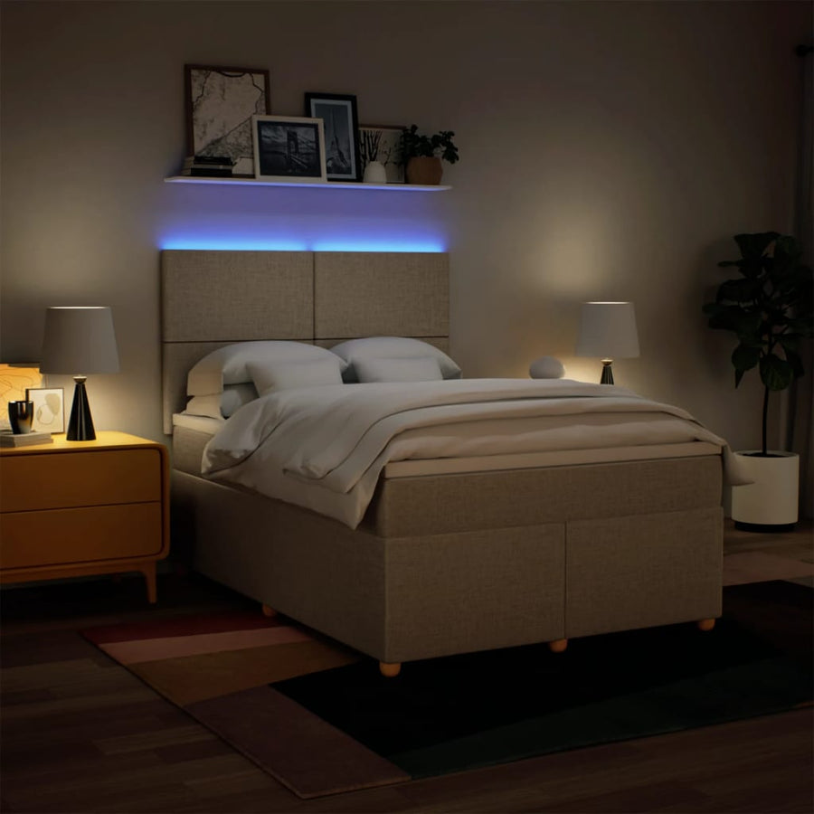 Boxspring met matras stof crèmekleurig 140x190 cm
