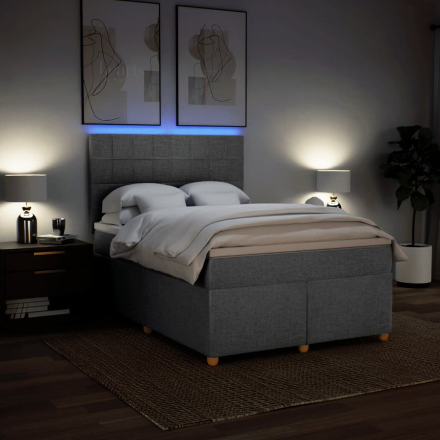Boxspring met matras stof lichtgrijs 140x190 cm