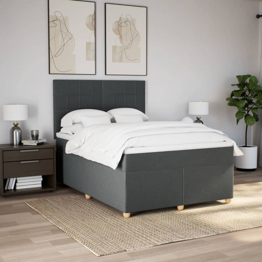 Boxspring met matras stof donkergrijs 140x190 cm