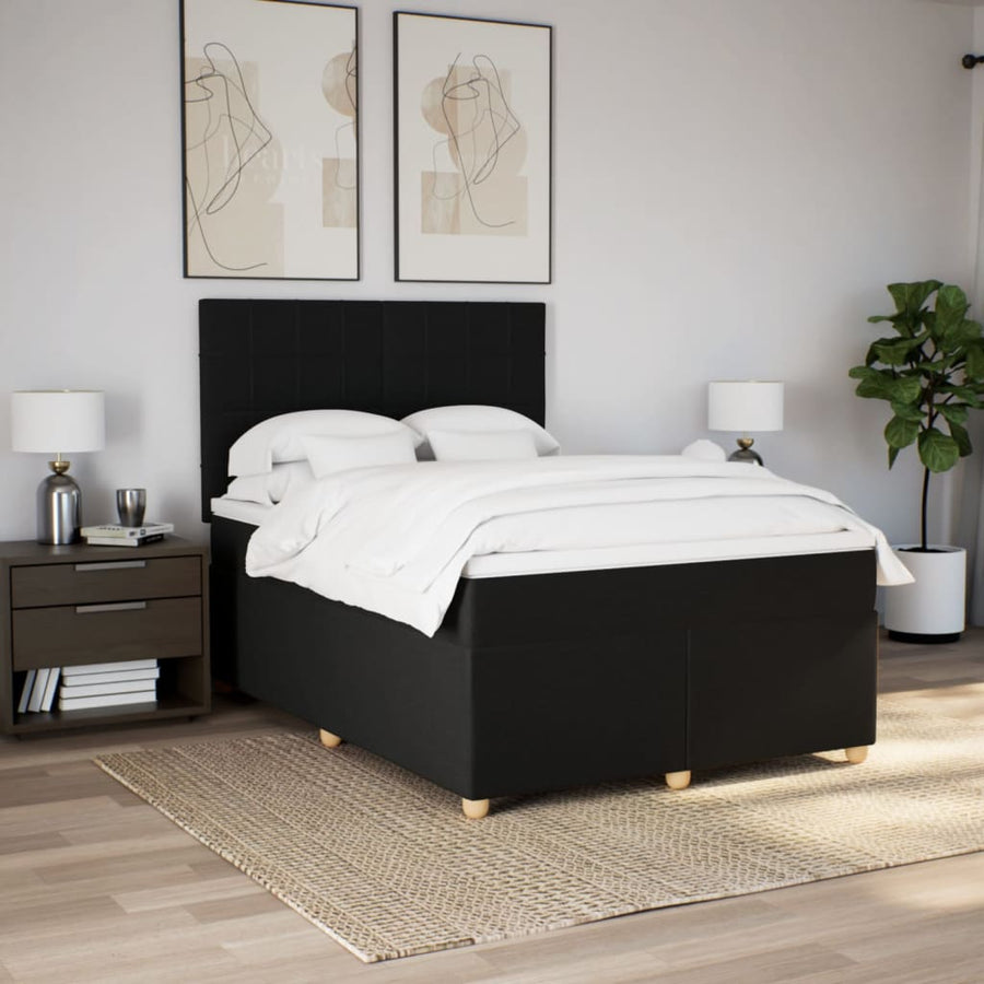 Boxspring met matras stof zwart 140x190 cm