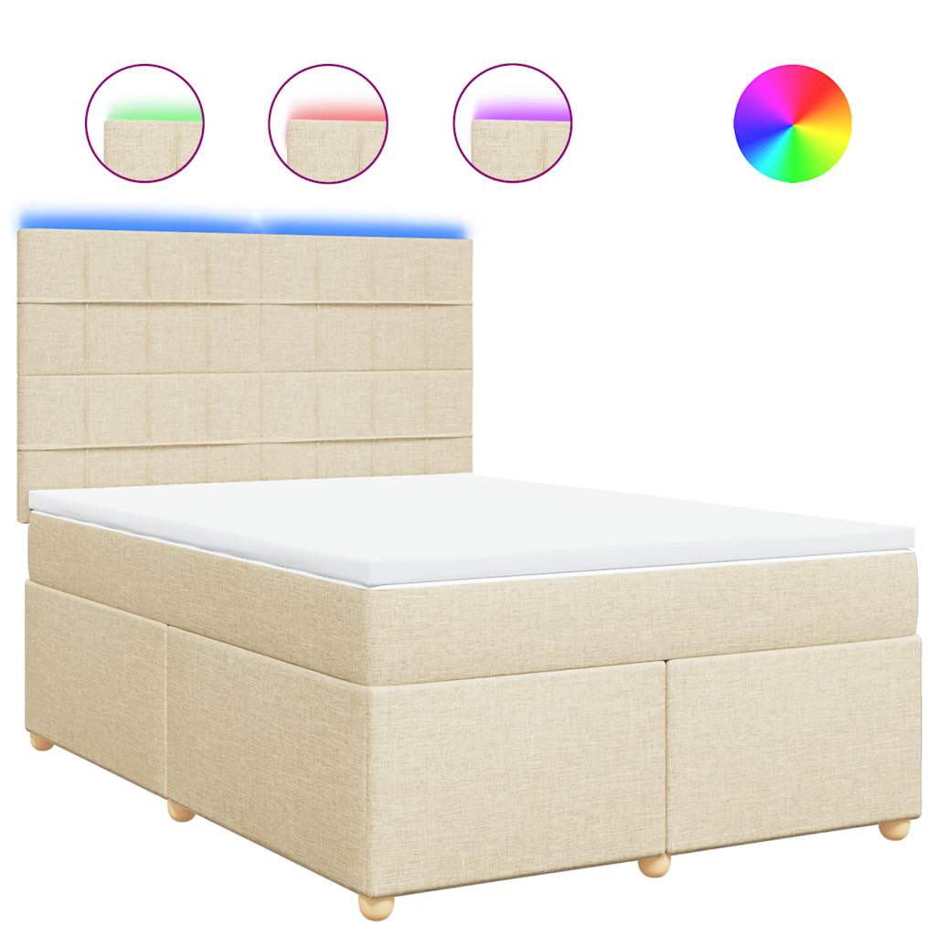Boxspring met matras stof crèmekleurig 140x190 cm