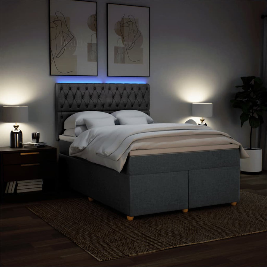 Boxspring met matras stof donkergrijs 140x190 cm
