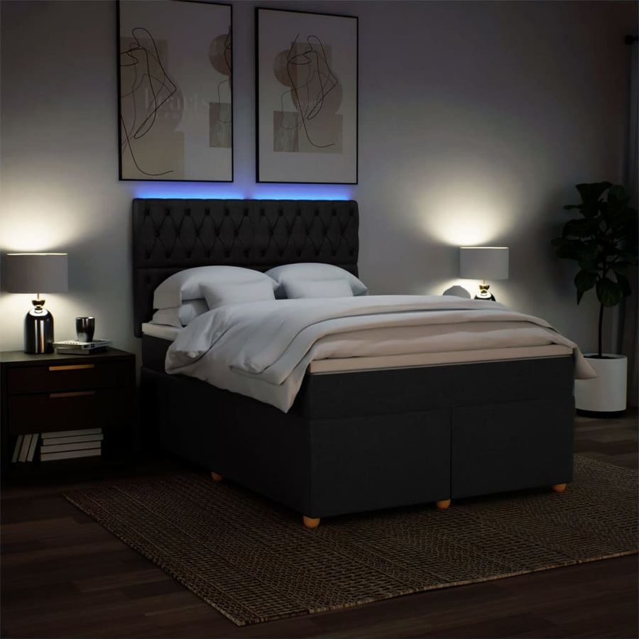 Boxspring met matras stof zwart 140x190 cm