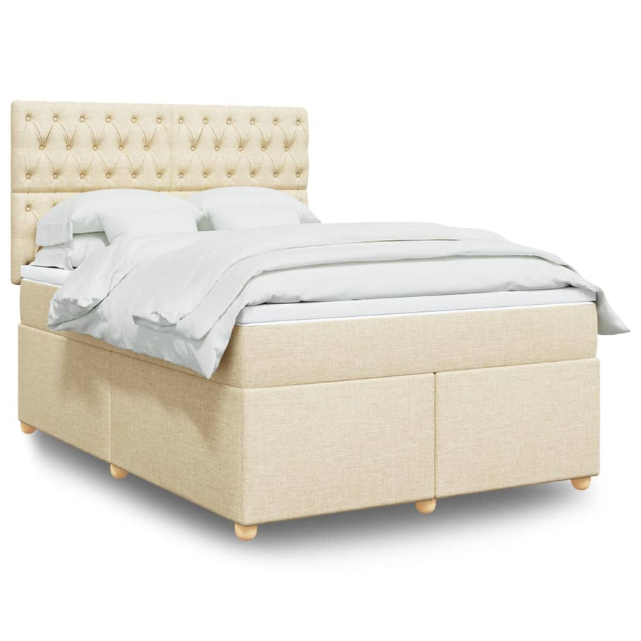 Boxspring met matras stof crèmekleurig 140x190 cm
