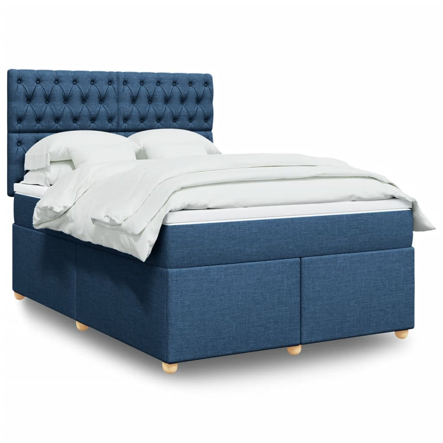 Boxspring met matras stof blauw 140x190 cm