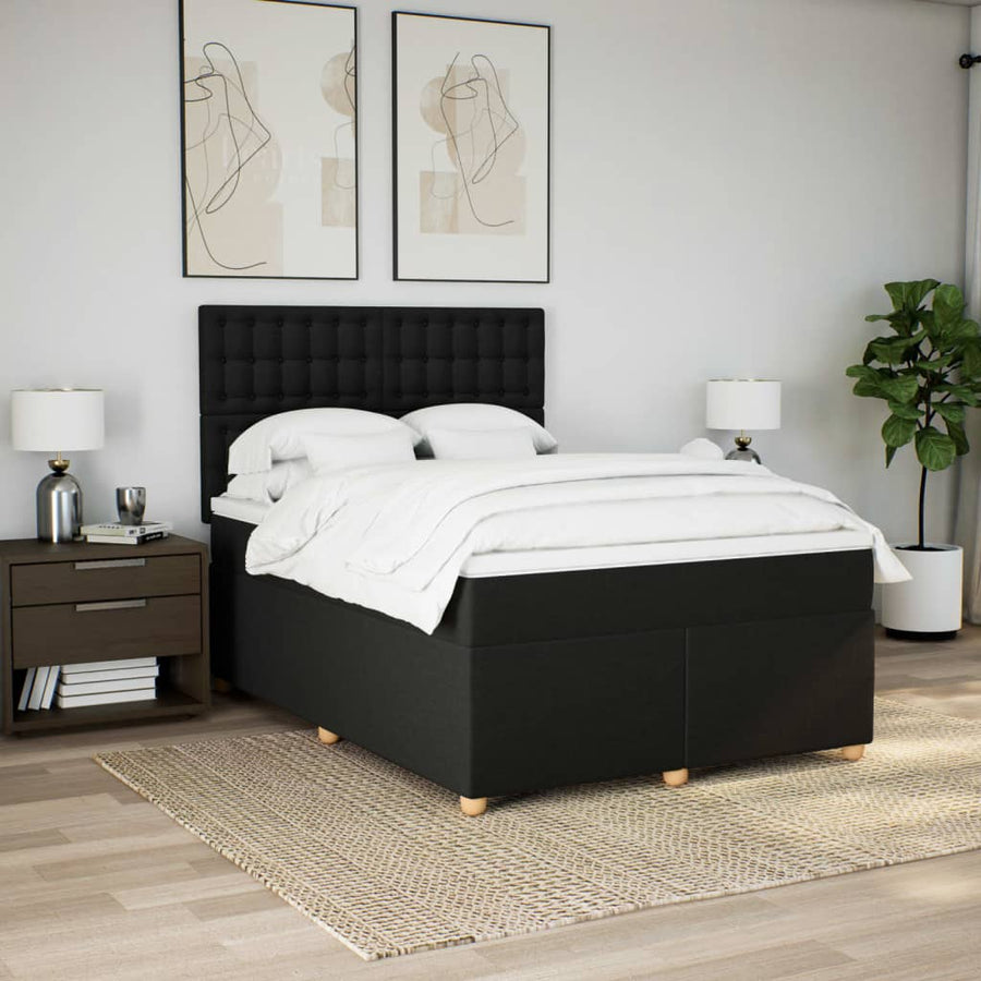 Boxspring met matras stof zwart 140x190 cm