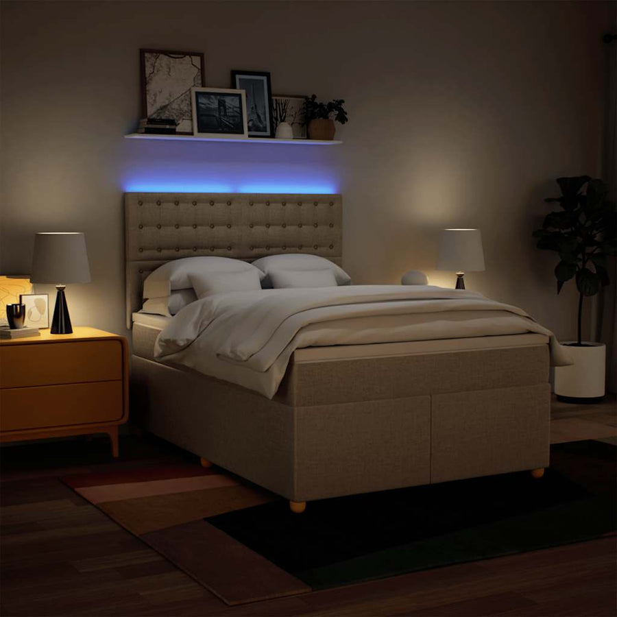 Boxspring met matras stof crèmekleurig 140x190 cm