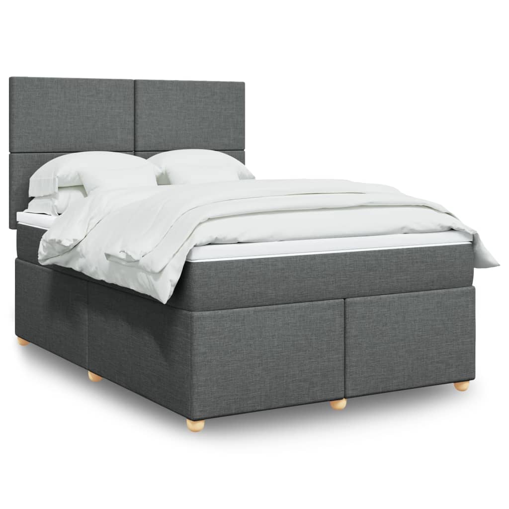 Boxspring met matras stof donkergrijs 140x200 cm