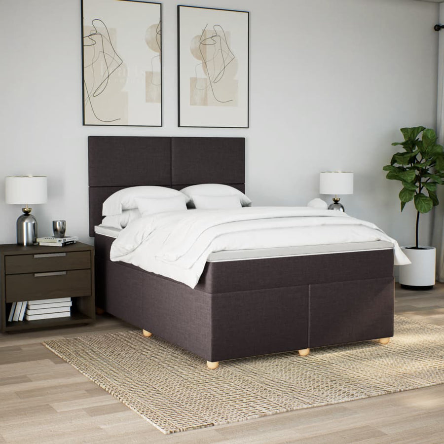 Boxspring met matras stof donkerbruin 140x200 cm