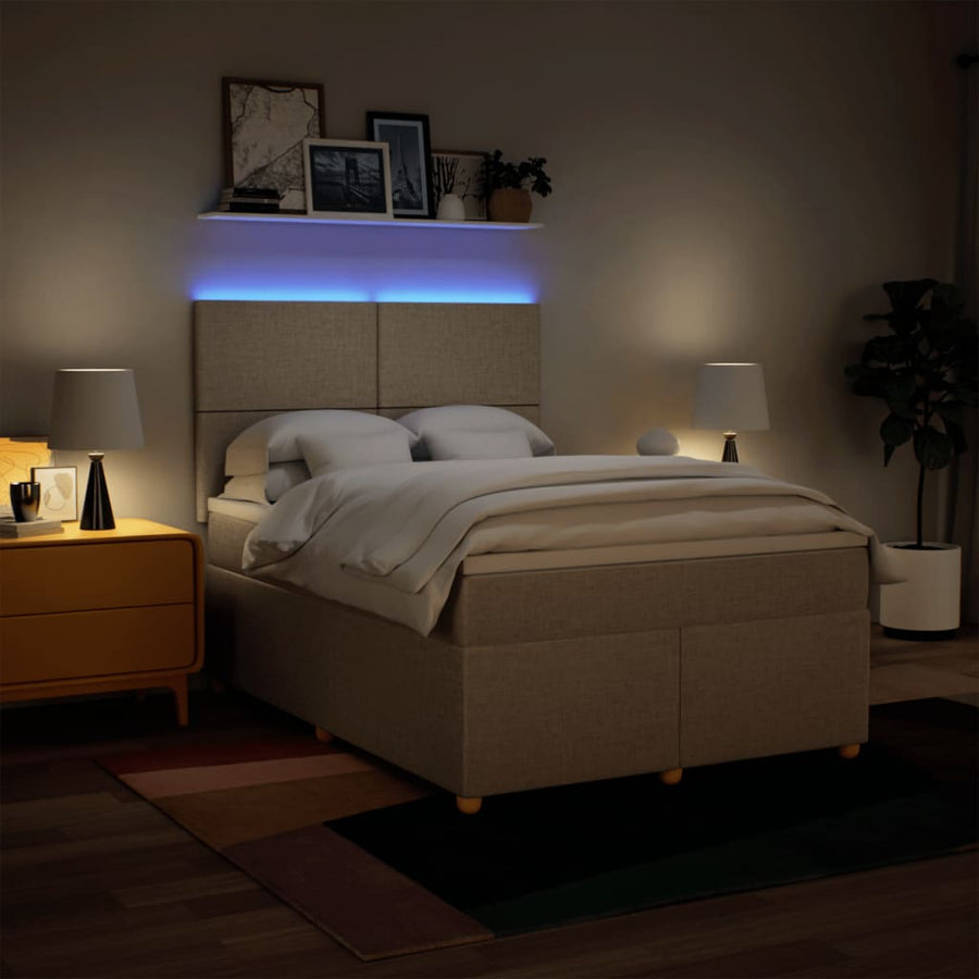 Boxspring met matras stof crèmekleurig 140x200 cm
