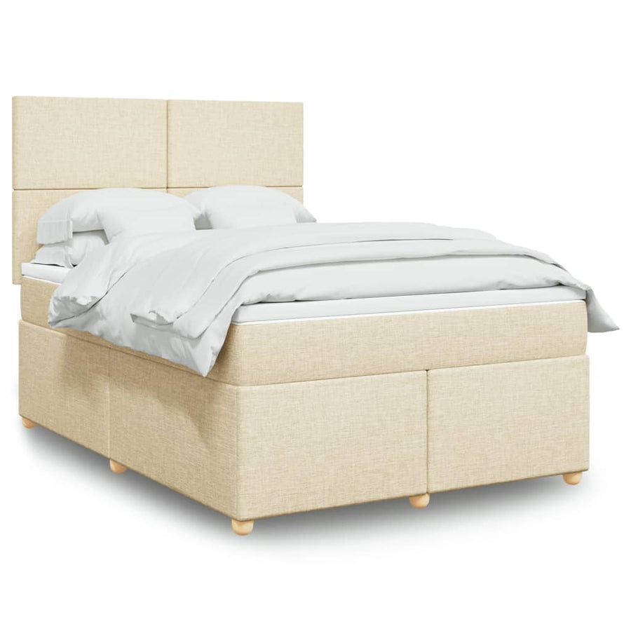 Boxspring met matras stof crèmekleurig 140x200 cm