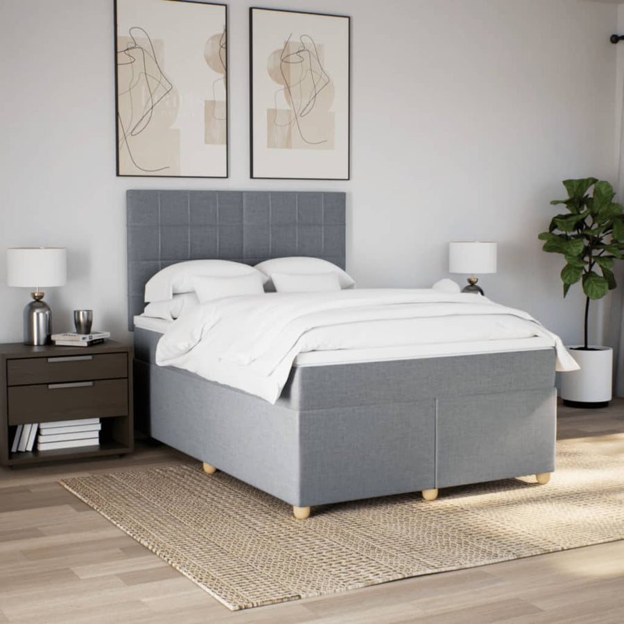 Boxspring met matras stof lichtgrijs 140x200 cm