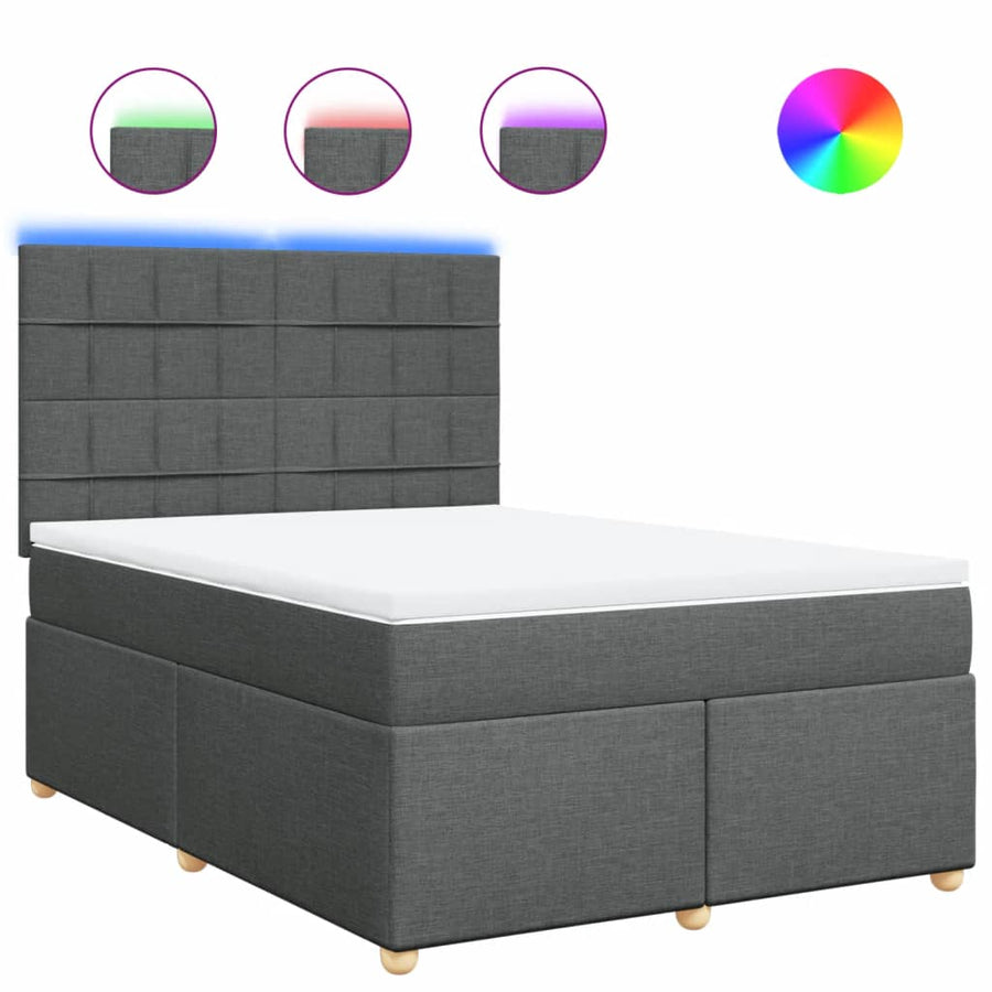 Boxspring met matras stof donkergrijs 140x200 cm