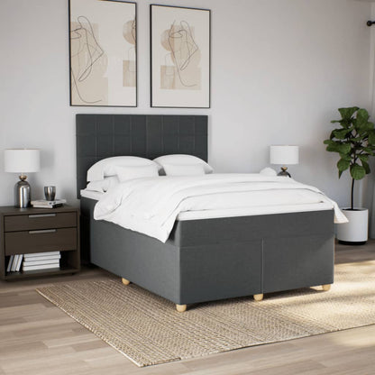Boxspring met matras stof donkergrijs 140x200 cm