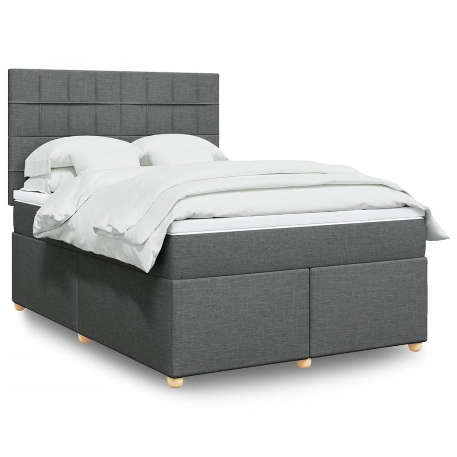 Boxspring met matras stof donkergrijs 140x200 cm