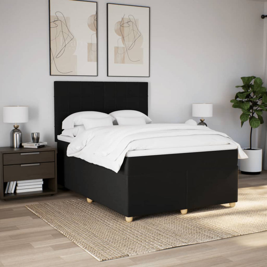 Boxspring met matras stof zwart 140x200 cm