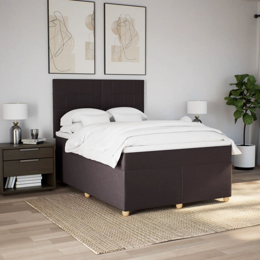 Boxspring met matras stof donkerbruin 140x200 cm