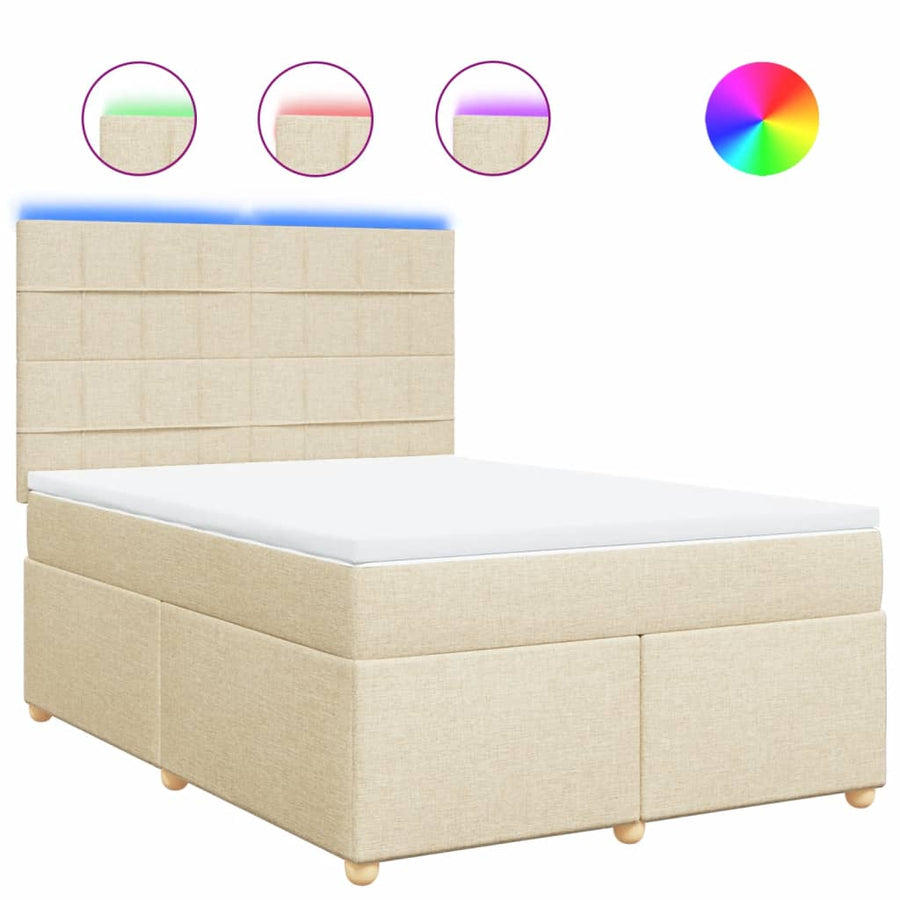 Boxspring met matras stof crèmekleurig 140x200 cm