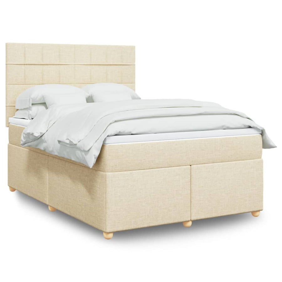Boxspring met matras stof crèmekleurig 140x200 cm