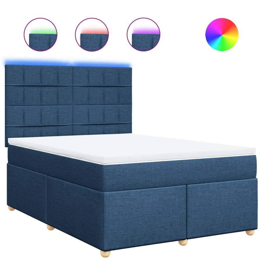 Boxspring met matras stof blauw 140x200 cm