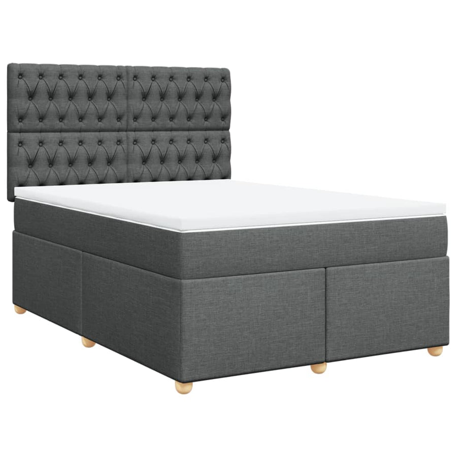 Boxspring met matras stof donkergrijs 140x200 cm