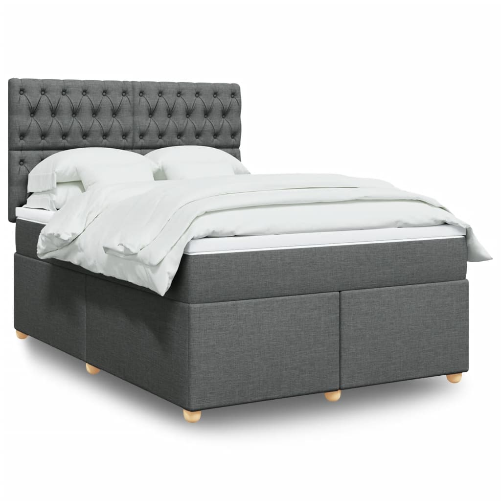 Boxspring met matras stof donkergrijs 140x200 cm
