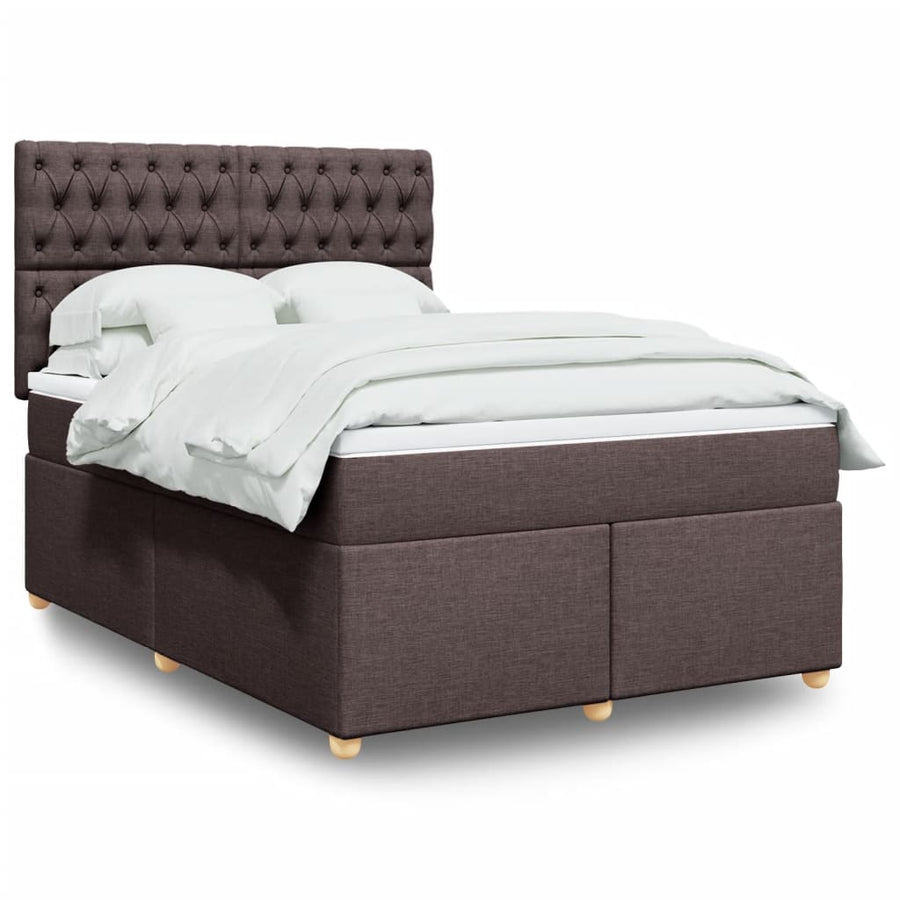 Boxspring met matras stof donkerbruin 140x200 cm