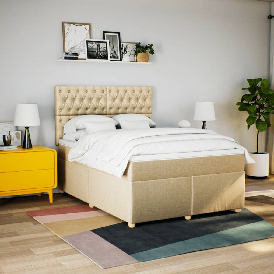Boxspring met matras stof crèmekleurig 140x200 cm