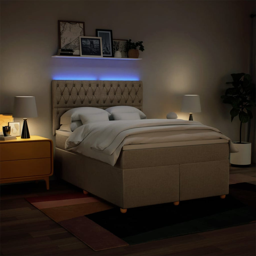 Boxspring met matras stof crèmekleurig 140x200 cm