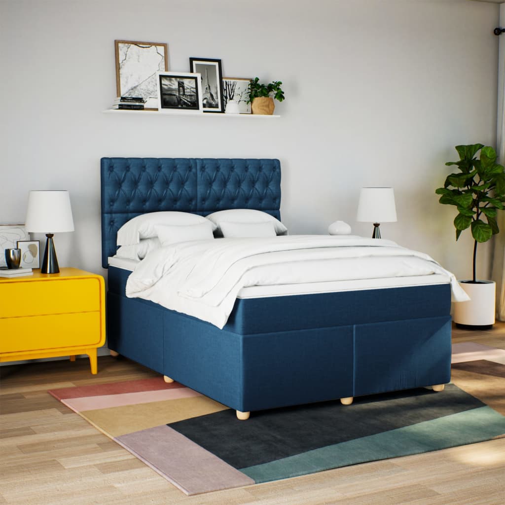 Boxspring met matras stof blauw 140x200 cm