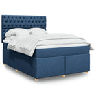 Box spring with mattress, blue fabric, 140x200 cm