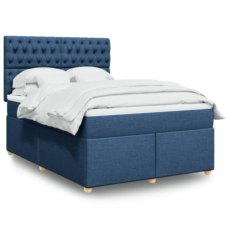 Boxspring met matras stof blauw 140x200 cm