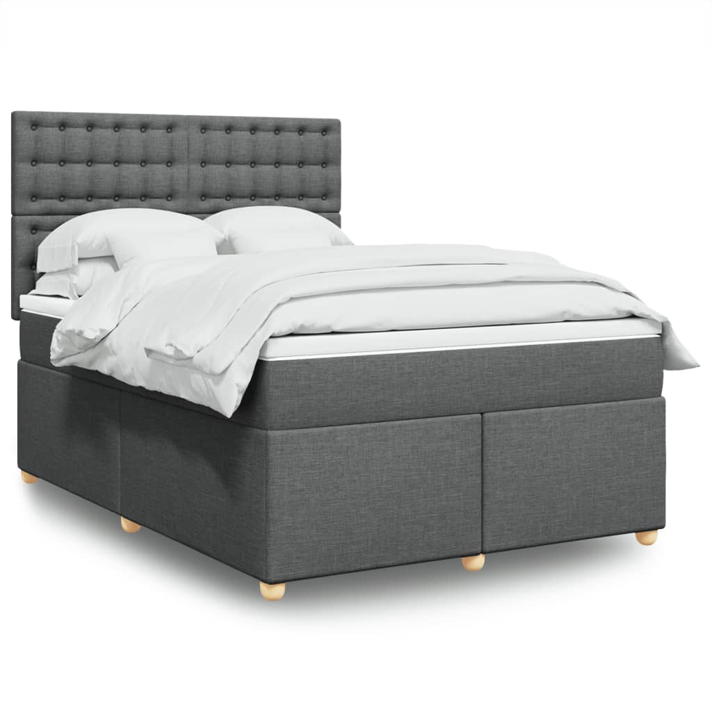 Boxspring met matras stof donkergrijs 140x200 cm
