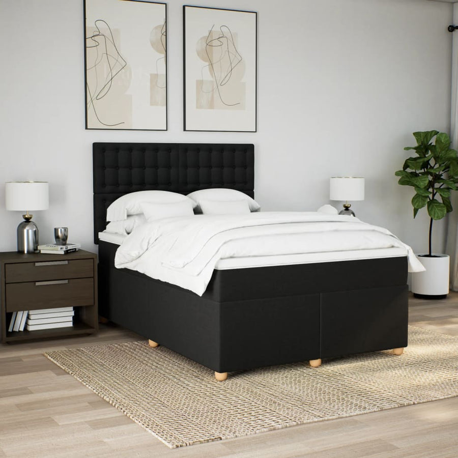 Boxspring met matras stof zwart 140x200 cm