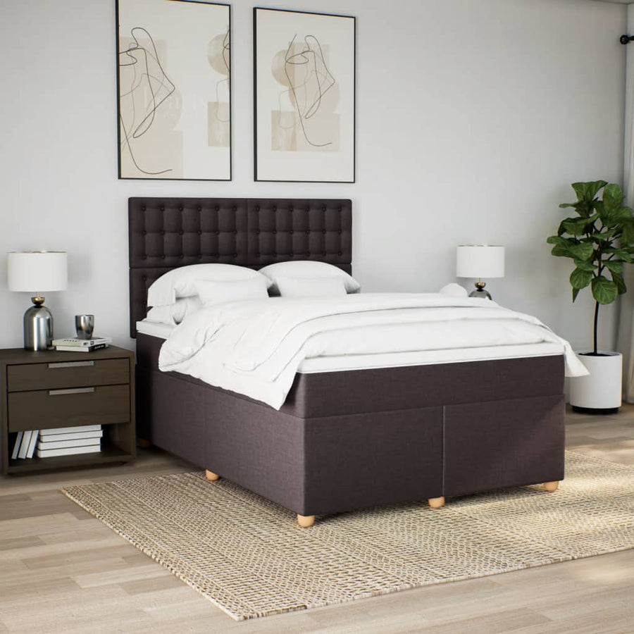 Boxspring met matras stof donkerbruin 140x200 cm