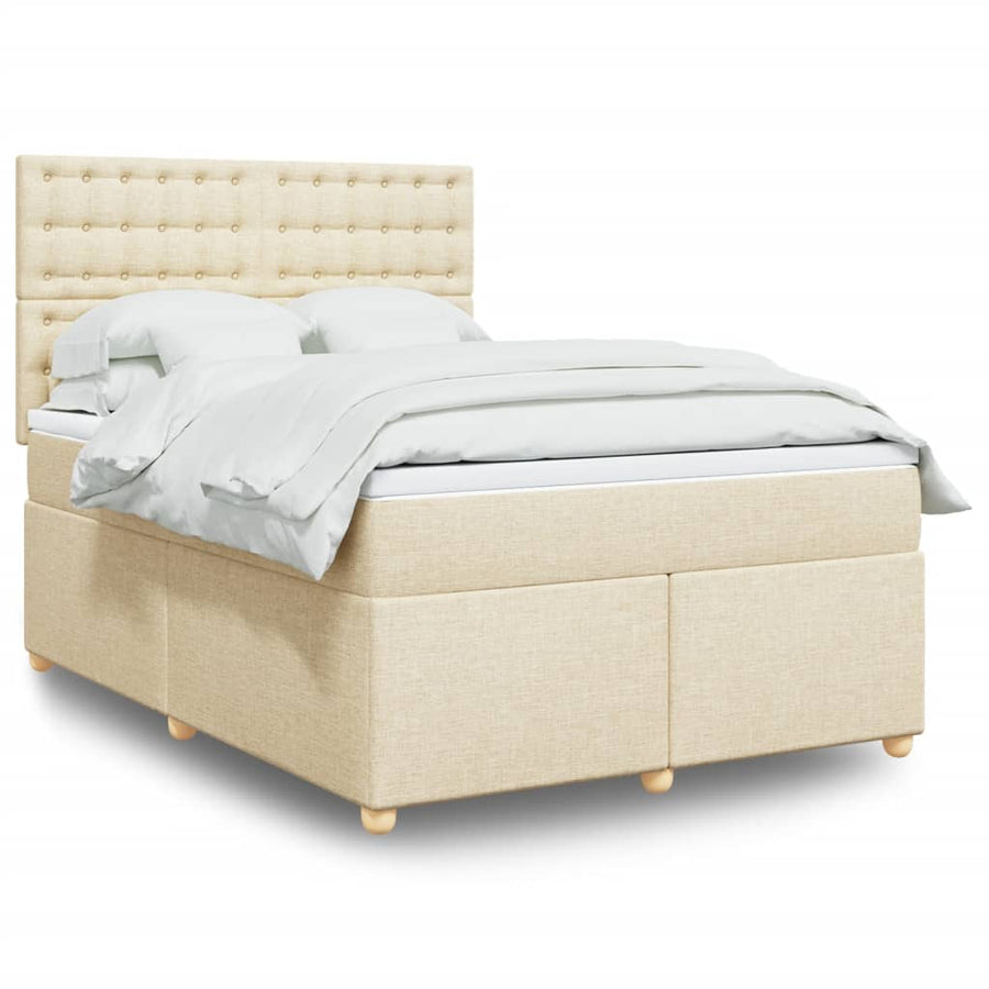 Boxspring met matras stof crèmekleurig 140x200 cm