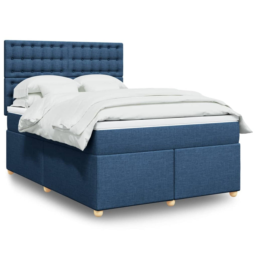 Boxspring met matras stof blauw 140x200 cm