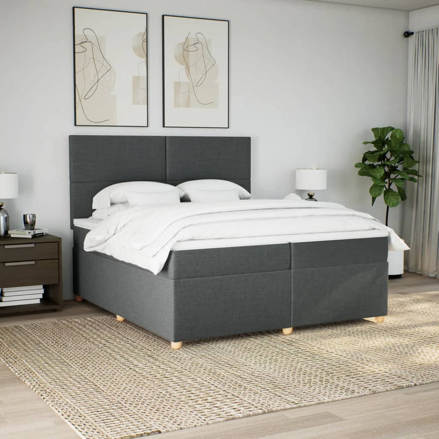 Boxspring met matras stof donkergrijs 200x200 cm