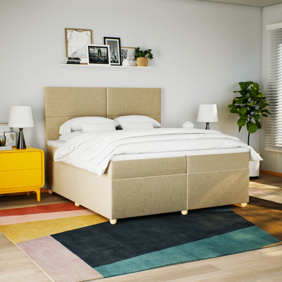 Boxspring met matras stof crèmekleurig 200x200 cm